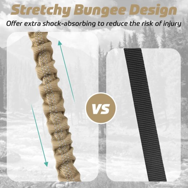 Hank Tactical Dog Leash | Stretchable Shock Absorbing | Heavy Duty Rope | 3M Reflective | Army Grade Metal Hook | Soft Handle | Suitable for Training, Walking, Adventure (Khaki 6 Feet)