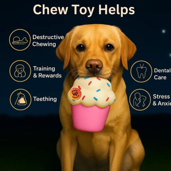 What's Poppin Muffin Cup Squeaky Dog Toy | Colorful Cupcake Design with Sprinkles | Soft Rubber Chew Toy for Small & Medium Dogs | Interactive Fetch, Chewing & Boredom Relief with Built-in Squeaker
