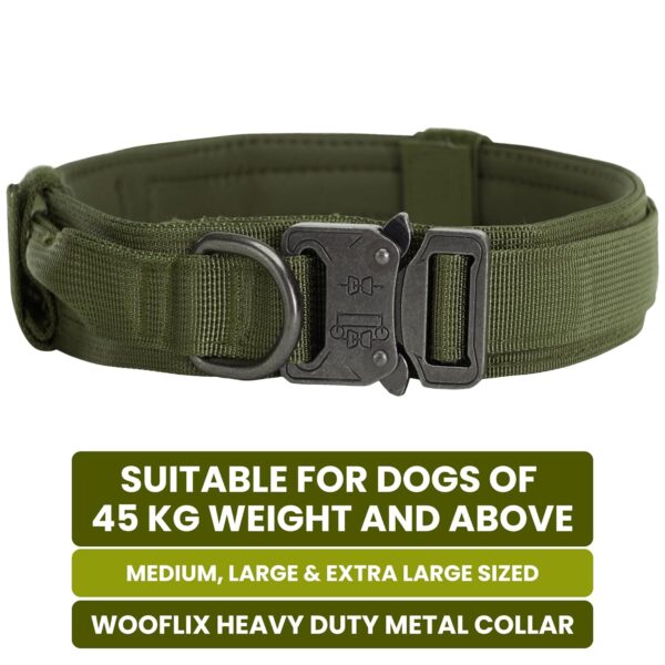 WOOFLIX Metal Dog Collar For Training & Walks|Nylon Collar With Tactical Metal Buckle & D-Ring For Medium & Large Dogs|Dog Collar For Medium & Large Dogs (Extra Large, Army Green) - 25 X 5 Cm