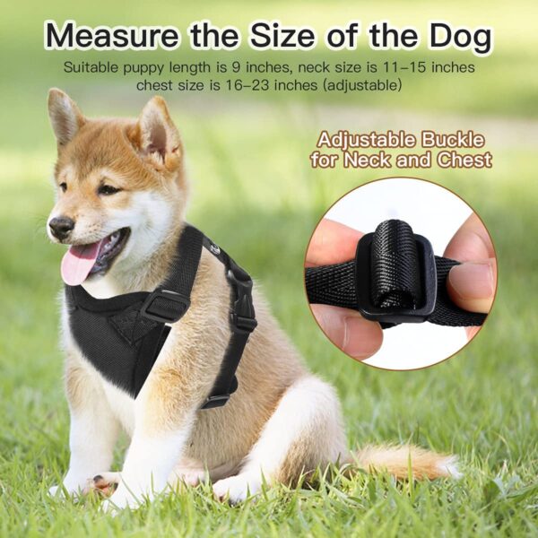 Harness Vest for Puppies Adjustable Soft Nylon Puppy with Hook and Loop Straps (Medium Black) (Harness Length 9 inch)