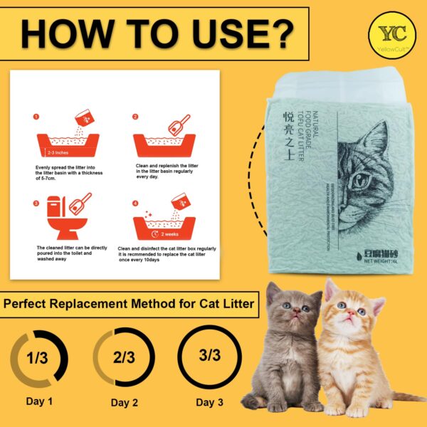 YellowCult Tofu Cat Litter Clumping & Flushable | Ultra Absorbent and Fast Drying | 100% Natural Ingredients | Ultra Odour Control | Really Dust-Free | Less Scattering [6 litres - Green Tea]