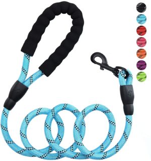 Petology Dog Leash 5FT Long, ½ Inch Thick Reflective Heavy Duty Rope with Anti-Slip Padded Handle for Small & Medium Dogs Blue
