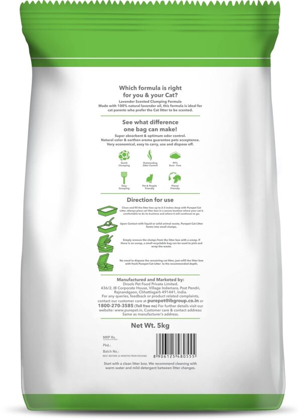 Purepet Cat Litter for All Cat Breed litter Lavender Fragrance - 5kg Pack Pet Litter Tray Refill