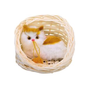 Cute Cat in Basket Toy – Plush Cat with Wool Ball for Kids, Realistic Sitting Cat Pet Toys for Girls & Boys Home Décor & Gifting