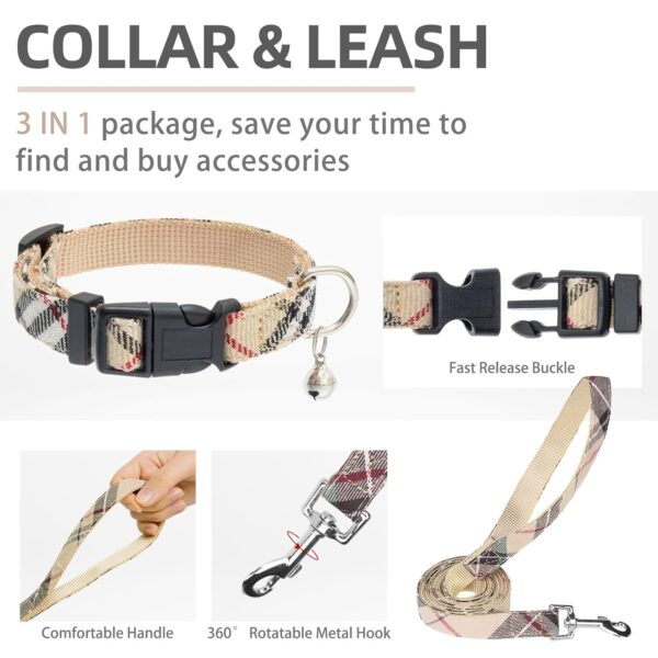PUPTECK Adjustable Pet Harness Collar and Leash Set Step in for Small Dogs Puppy and Cats Outdoor Training and Running, Soft Mesh Padded Reflective Vest Harness,XXS,Beige