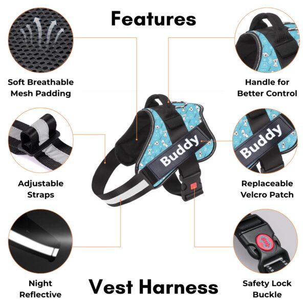 Dog Harness Chest Body Belt for Medium Dogs with Easy Control Handle, Breathable Soft Padding, Night Reflective, No Choke Design, Safety Lock Buckle (Sky Blue, M)