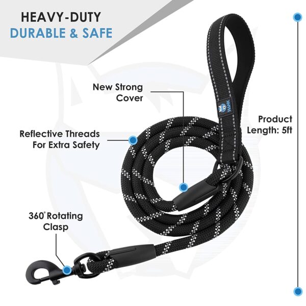 71XjkqoXSVL._SL1500_.jpg HANK Dog Leash | 3M Reflective Leash for Dogs | Heavy Duty Dog Rope for Small to Large Dogs | Comfortable Padded Handle 5 Feet (Black + New Version, Small - Suitable Upto (0-18KG))