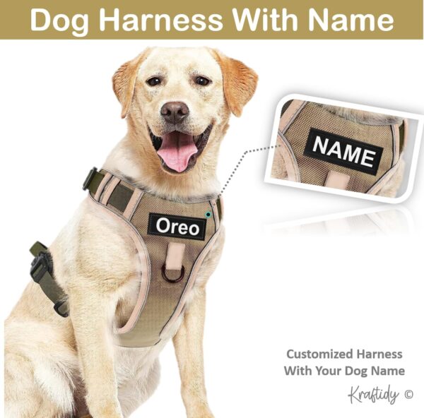 Dog Harness with Name id Customized for Dogs Large Medium Small Puppy All Breeds No Pull Harness Reflective Vest Harness Belt Adjustable Personalized with Dog Name (Beige) (Large Dogs)