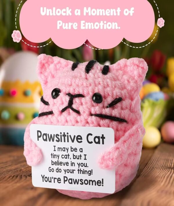 Crochet Toys, Crochet Gifts for Women, Handmade Pink Cat Figurine, Emotional Support Gift for Personal Milestones, Office Desk Decor, Stress Relief Companion