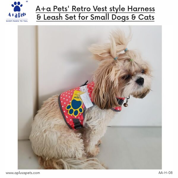 71YeGCjhZWL._SL1500_.jpg A+a Pets' Retro Vest Harness & Leash Set | No Pull, No Escape, Breathable, Cute Combo for Puppies, Small Dogs, Cats (Polka Blue, M)