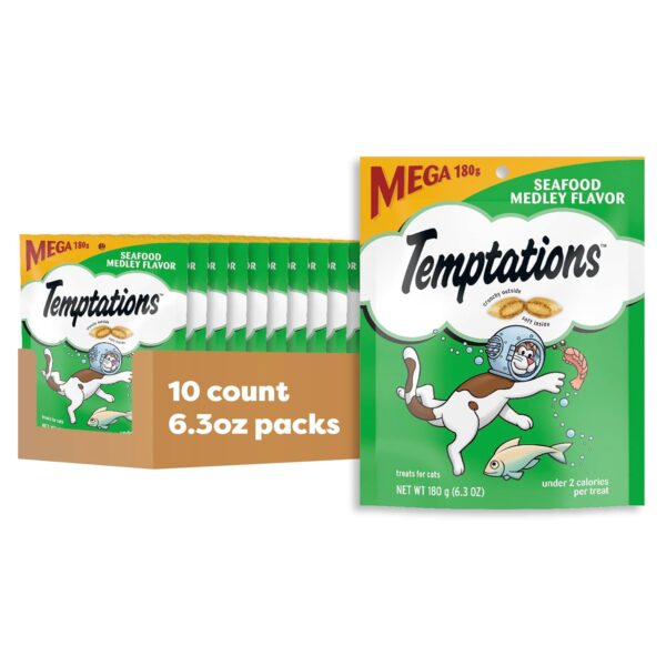 Whiskas Temptations Tartar Control Seafood Medley Flavour Treats for Cats, 6.3-Ounce Pouches (Pack of 10)