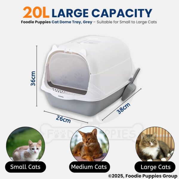 Foodie Puppies Litter Box with Scooper (Dome Cat Tray) (38 x 26 x 36 cm) | Training Cat Litter Tray for Small to Medium Cats, Kittens, and Puppies | Potty/Poo Training Box with Door & Handles