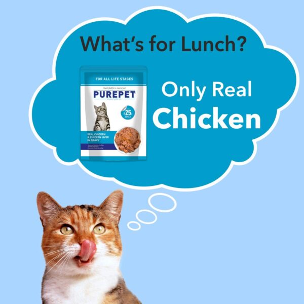 PUREPET Wet Cat Food, Real Chicken and Chicken Liver in Gravy, 15 Pouches (15 x 70g)., All Life Stages