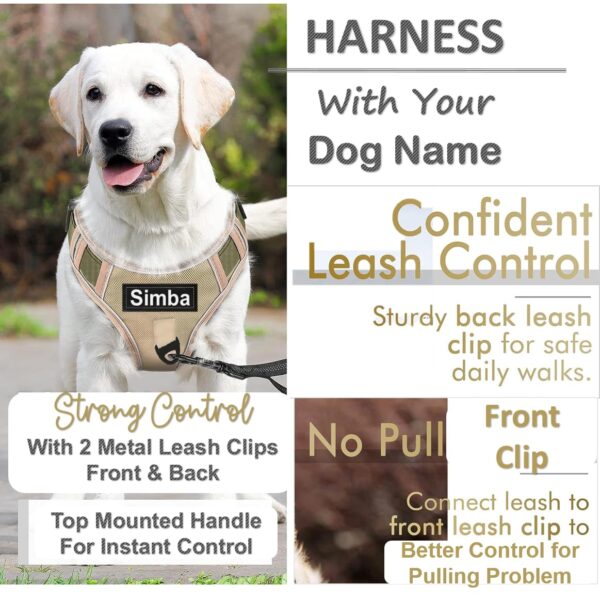 Dog Harness with Name id Customized for Dogs Large Medium Small Puppy All Breeds No Pull Harness Reflective Vest Harness Belt Adjustable Personalized with Dog Name (Beige) (Large Dogs)