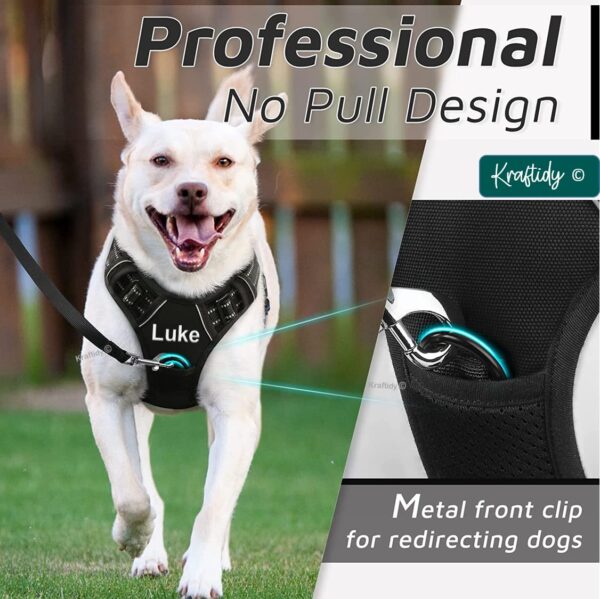 Dog Harness with Name id Customized for Dogs Large Medium Small Puppy All Breeds No Pull Harness Reflective Vest Harness Belt Adjustable with Personalized Dog Name (Black) (Large Dogs)