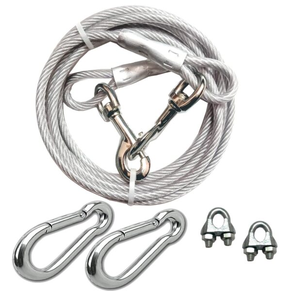 Dubidu Venyl Covered Cable Leash For Medium-Large Dogs 6Ft & 10Ft Water Proof Lead For All Sized Pets. Great For Yard, Easy To Use Excellent Look (20 Feet)