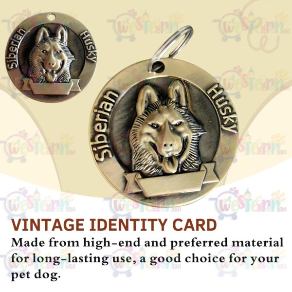 Western Era Siberian Husky Bronze Tag with Dog Face Engraved – Durable Metal Pet ID Tag, Stylish, Sturdy, Long-Lasting, Scratch-Resistant, Lightweight, Attach to Dog Collar for Added Style & Security