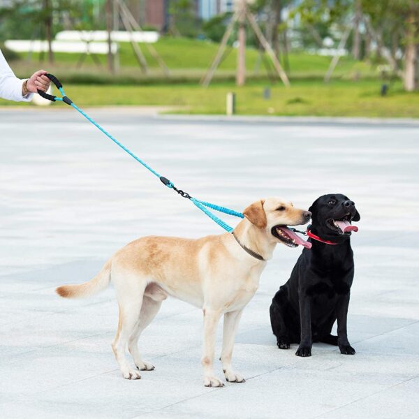 71bMdUemJ3L._SL1500_.jpg 2022 Newest Nylon Tactial 6 ft Anti Pull Traffic Control Padded Double Dog Lead Bungee Training Double Head Dog Leash for Two Small and Medium Dogs
