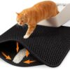Cat Litter Mat Litter Box Mat, EVA Honeycomb Double Layer Design, Urine & Waterproof, Scatter Control Kitty Litter Mat, Less Waste, Easier To Clean,Washable (Black, 60 x 40cm)
