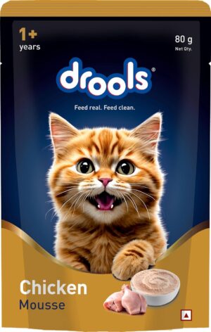 Drools Adult Cat Wet Mousse 80gm | Chicken | Rich in Protein, Promotes Hydration & Easy to Digest | Grain Free, No Artificial Flavours | Packed with Essential Vitamins & Antioxidants