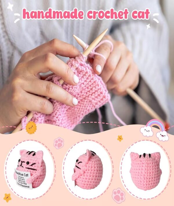 Crochet Toys, Crochet Gifts for Women, Handmade Pink Cat Figurine, Emotional Support Gift for Personal Milestones, Office Desk Decor, Stress Relief Companion