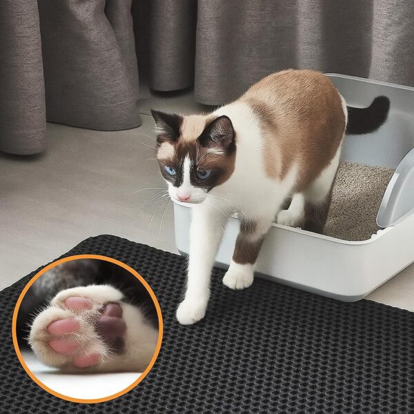 Cat Litter Mat Litter Box Mat, EVA Honeycomb Double Layer Design, Urine & Waterproof, Scatter Control Kitty Litter Mat, Less Waste, Easier To Clean,Washable (Black, 60 x 40cm)