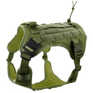 HANK Tactical Dog Harness - No Pull Heavy Duty - HANK Tactical Dog Harness - No Pull Heavy Duty - 1600D Oxford Nylon - Adjustable Dog Chest Belt - 2 Metal Buckle - Dog Vest for Training, Walking & Outdoor Adventure (Tactical Green, S - Harness)