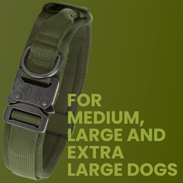 WOOFLIX Metal Dog Collar For Training & Walks|Nylon Collar With Tactical Metal Buckle & D-Ring For Medium & Large Dogs|Dog Collar For Medium & Large Dogs (Extra Large, Army Green) - 25 X 5 Cm
