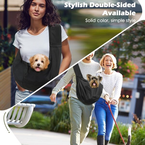 Small Dog Sling Carrier, Reversible Hands Free Dog Sling Carriers for Small Dogs and Cats, Puppy Slings Carrier with Safety Harness, Puppy Essentials, Black