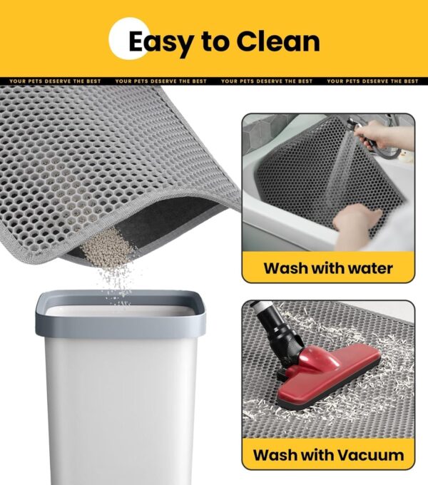 Cat Litter Mat Litter Box Mat, EVA Honeycomb Double Layer Design, Urine & Waterproof, Scatter Control Kitty Litter Mat, Less Waste, Easier To Clean,Washable (Gray, 60 x 40cm)