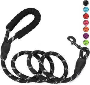Petology Dog Leash 5FT Long, ½ Inch Thick Reflective Heavy Duty Rope with Anti-Slip Padded Handle for Small & Medium Dogs Black