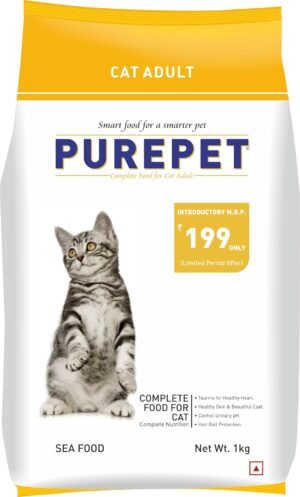 Purepet Adult Dry Cat Food Sea Food Flavour, 1 kg Purepet Adult Dry Cat Food Sea Food Flavour, 1 kg Pack