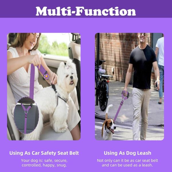 71eABhVZDmL._SL1500_.jpg 2 PCS Dog Seat Belt, Adjustable Car Safety Leash for Pets, Convertible Vehicle Restraint with Secure Lock, Dual Use Harness for Medium to Large Dogs, Travel Accessories (Black & Purple)
