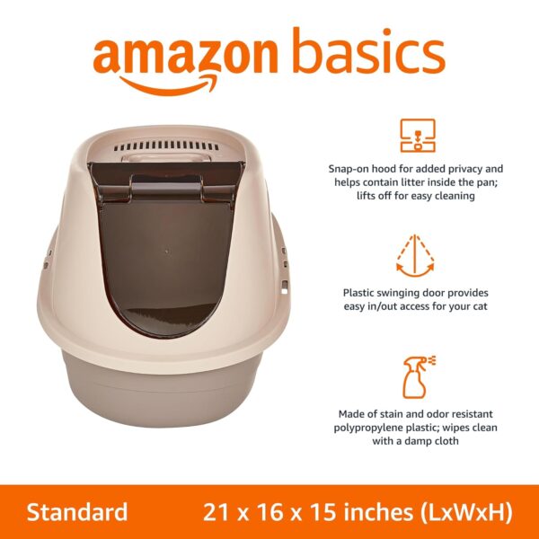 amazon basics No-Mess Enclosed Hooded Cat Litter Box, Standard, Multicolor, 21L inch x 16W inch x 15H inch (53Lx41Bx38H Cm)