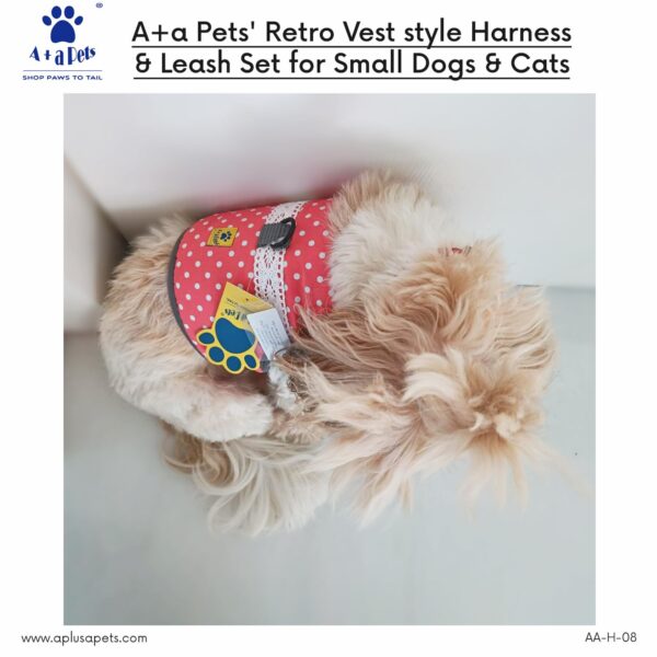 71fyojVKtwL._SL1500_.jpg A+a Pets' Retro Vest Harness & Leash Set | No Pull, No Escape, Breathable, Cute Combo for Puppies, Small Dogs, Cats (Polka Blue, M)