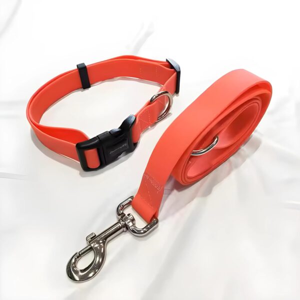 Neoprene Dog Collar with Leash Set – Durable & Adjustable Pet Collar for Large Dogs Orange (Set of 2-1 Collar & 1 Leash)