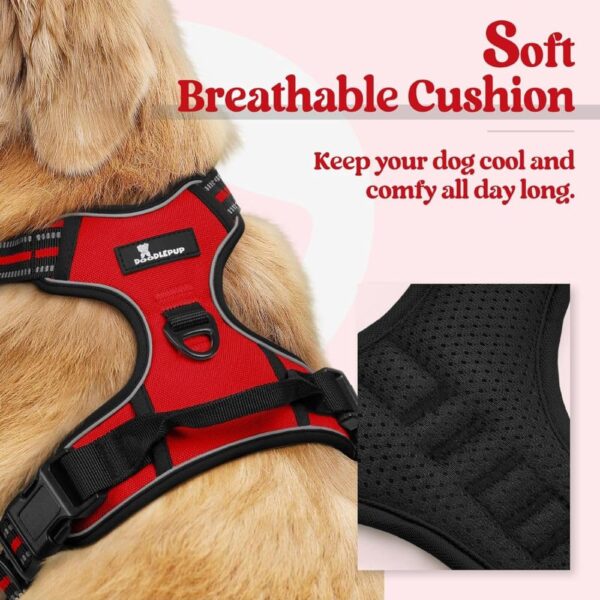Premium Reflective Dog Vest Harness| Soft Breathable| Padded Handle| Adjustable Straps & Luxury Buckle| No-Choke with Free Leash (RED, Medium Dog 14-22 kg Harness with Leash)