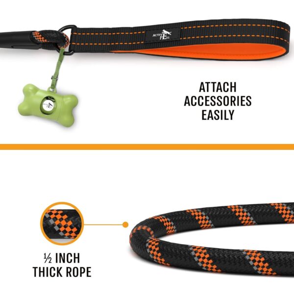 71gKJgm-xwL._SL1500_.jpg ACTIVE PETS Strong Dog Rope Leash with Soft Comfortable Padded Handle and Highly Reflective Threads, Dog Leash for Small Medium and Large Dogs, Puppy Leash for Training Running and Walking (Orange)