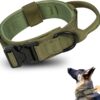 Tactical Dog Collar and Leash Set, Adjustable Military Dog Collar with Control Handle and Heavy Metal Buckle, Dog Training Collar with Bungee Leash for Large Dogs. (Army Green, XL - Collar)
