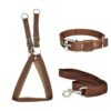 No Pull -Step in Soft Padded Buckle Dog Harness and No Pull -Step in Soft Padded Buckle Dog Harness and Collar Leash - Escape Proof Adjustable Combo for Walking Training Hiking Outdoor (Brown, Large)