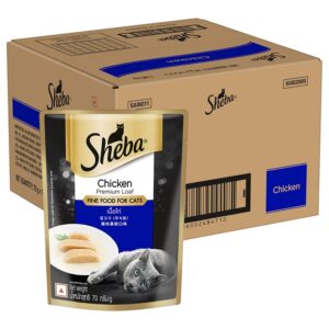 Sheba Fine Premium Adult (1+ Years) Wet Cat Food, Chicken Sheba Fine Premium Adult (1+ Years) Wet Cat Food, Chicken Premium Loaf, 70 g Pouch (Pack of 28), High-moisture gravy cat food for healthy hydration