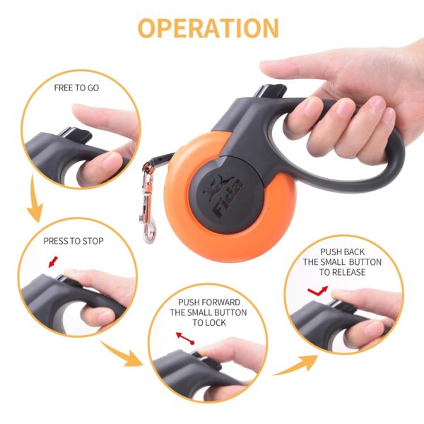 Fida Retractable Dog Leash, Heavy Duty Retracting Pet Leash with 16 ft Strong Nylon Tape/Ribbon for Medium Breed up to 55 lbs, Tangle Free, One-Hand Brake, Orange (Mars Series)