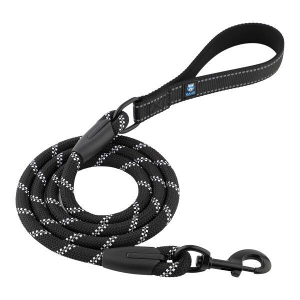 HANK Dog Leash | 3M Reflective Leash for Dogs | HANK Dog Leash | 3M Reflective Leash for Dogs | Heavy Duty Dog Rope for Small to Large Dogs | Comfortable Padded Handle 5 Feet (Black + New Version, Large - Suitable Upto (18-80KG))