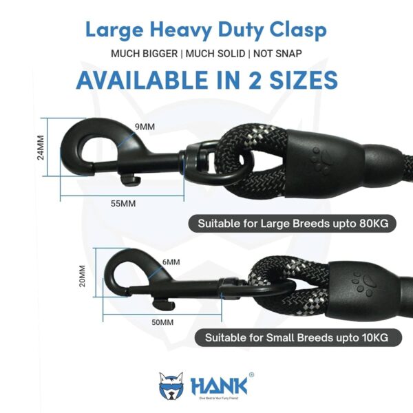 HANK Dog Leash | 3M Reflective Dog Rope | Soft Comfortable Handle | Heavy Duty Belt Hook | (Suitable Up to 10KG - Small Breed) - 5 Feet Long (S - Black)