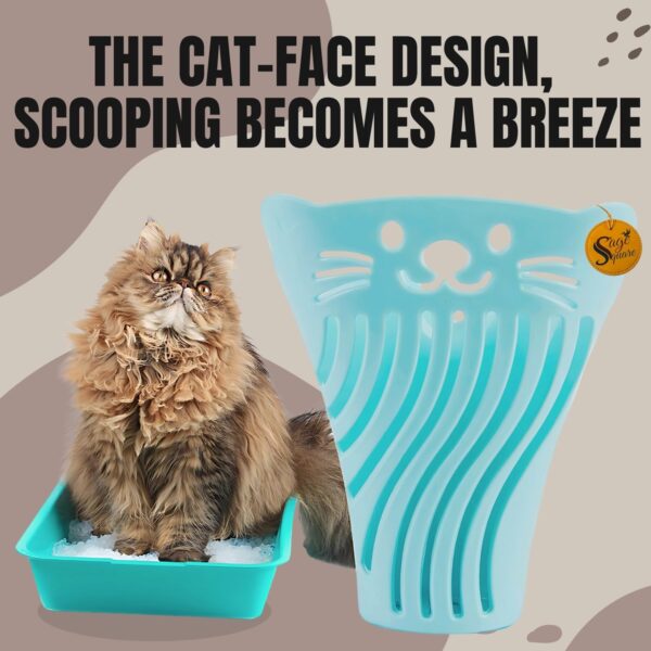 Sage Square Cat Face Shape Litter Scooper - Heavy-Duty, Durable with Long Handle for Effortless Cleaning, Ergonomic, Lightweight Design with Large, Ideal for Multi-Cat Households