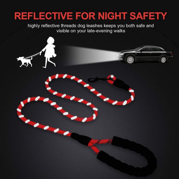 Petology Dog Leash 5FT Long, ½ Inch Thick Reflective Heavy Duty Rope with Anti-Slip Padded Handle for Small & Medium Dogs (Red, 5 Feet - Small & Medium Dogs)