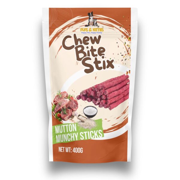 Chew Bite Stix by Pups & Kitties Premium Munchy Sticks for Dog, Mutton Flavour, 400g