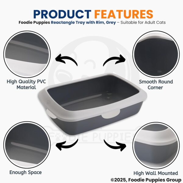 Foodie Puppies Rectangle Cat Litter Tray (Large (Grey) - 59 x 47 x 19 cm) with Rim, Reduces Odor, Perfect Starter for Toilet Training Your Kitten and Puppies