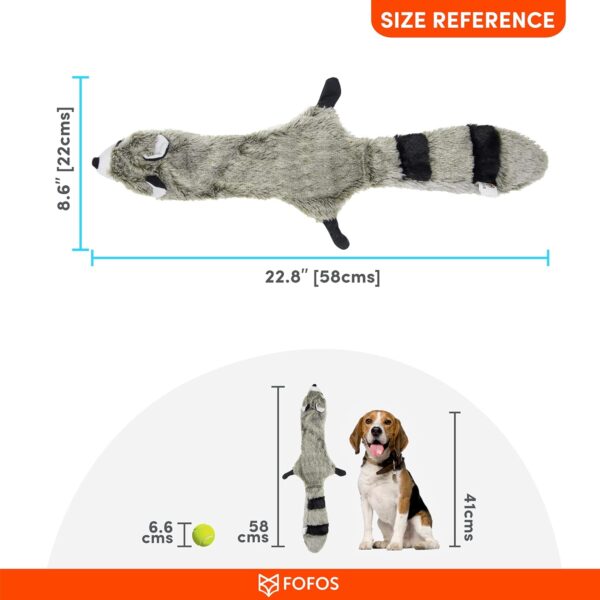 BarkButler x Fofos Skinneez Stuffing Free Raccoon - Soft & Squeaky Toys for Dogs, Dog Toys for Large Dogs (5-30kgs) - Grey