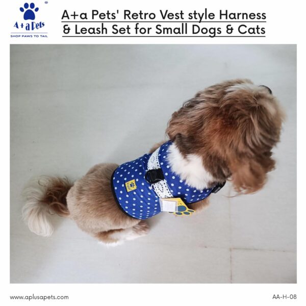 71iQEDS8zuL._SL1500_.jpg A+a Pets' Retro Vest Harness & Leash Set | No Pull, No Escape, Breathable, Cute Combo for Puppies, Small Dogs, Cats (Polka Blue, M)